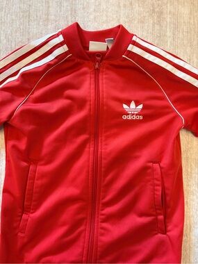 Adidas Girls Red Track Jacket Size 7-8 Athleisure, Soccer,